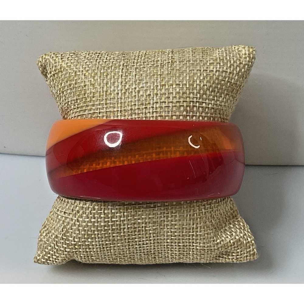 Vintage Lucite Bangle‎ Bracelet Red Orange Jelly Swirl Pop Mod Retro 7.75